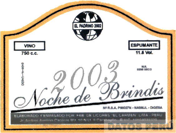 NOCHE DE BRINDIS VINO ESPUMANTE EL PADRINO