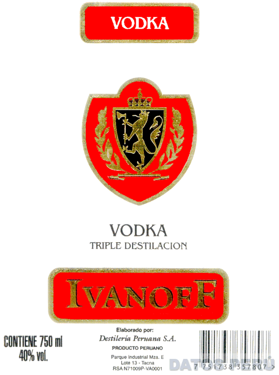 VODKA TRIPLE DESTILACION IVANOFF