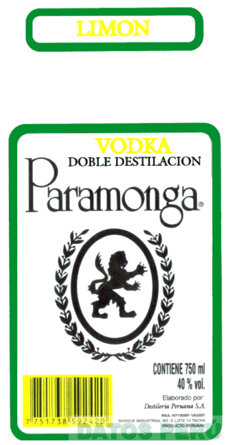 PARAMONGA VODKA DOBLE DESTILACION LIMON