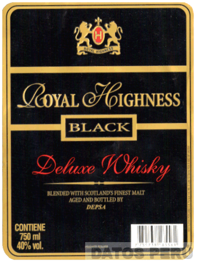 H ROYAL HIGHNESS BLACK DELUXE WHISKY