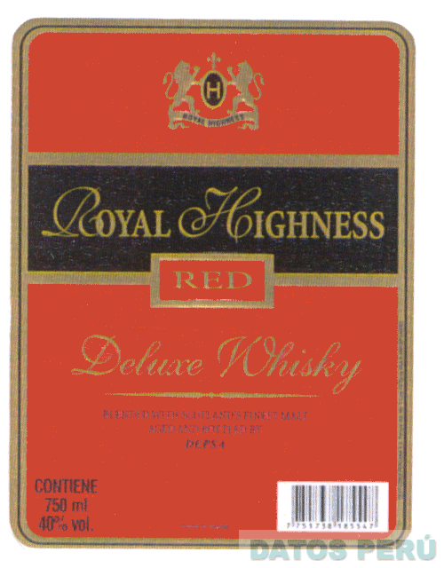 ROYAL HIGHNESS RED DELUXE WHISKY