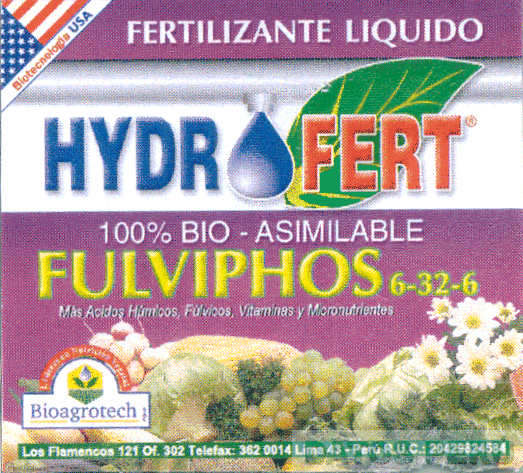 HYDROFERT FULVIPHOS FERTILIZANTE LIQUIDO Y 100% BIO - ASIMILABLE BIOAGROTECH